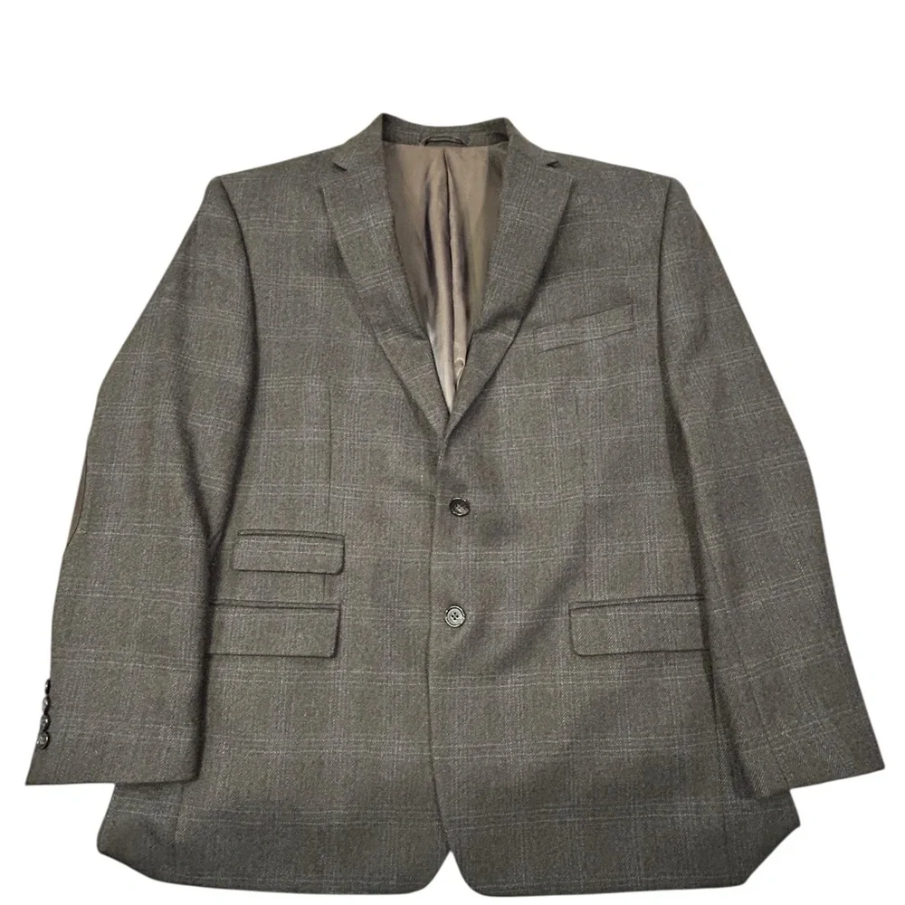 Lauren Ralph Lauren‎ Wool Plaid Blazer with Leather Elbow Patches 46R